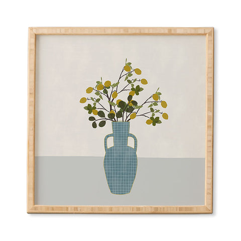Hello Twiggs Vase with Lemon Tree Branches Framed Wall Art