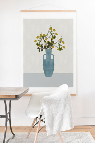 Hello Twiggs Vase with Lemon Tree Branches Art Print And Hanger