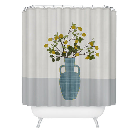 Hello Twiggs Vase with Lemon Tree Branches Shower Curtain