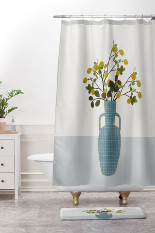 Hello Twiggs Vase with Lemon Tree Branches Shower Curtain And Mat