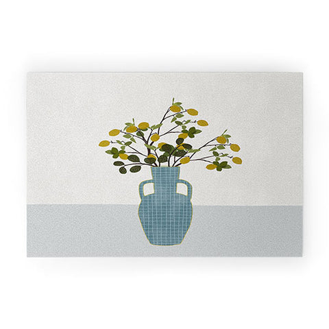 Hello Twiggs Vase with Lemon Tree Branches Welcome Mat
