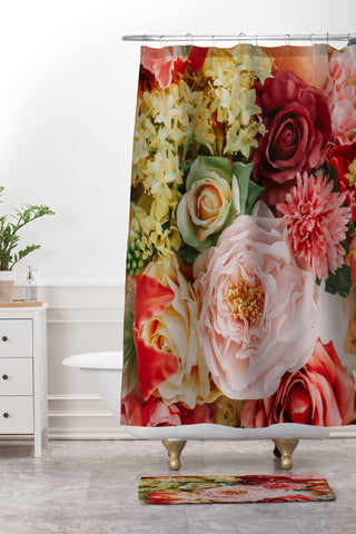 Hello Twiggs Vintage Faded Flowers Shower Curtain And Mat