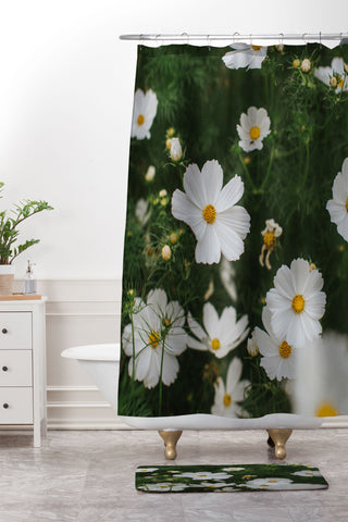 Hello Twiggs White Cosmos Shower Curtain And Mat