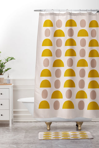 Hello Twiggs Yellow Blush Shapes Shower Curtain And Mat