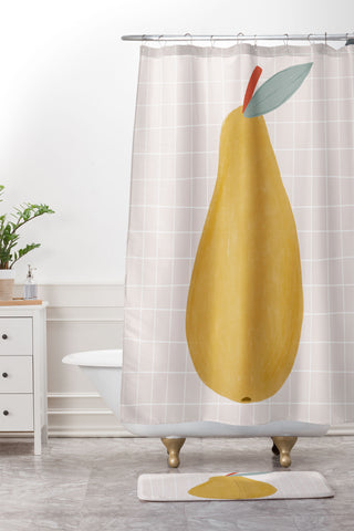 Hello Twiggs Yellow Pear Shower Curtain And Mat