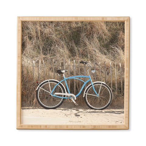 Henrike Schenk - Travel Photography Blue Beach Bike In Holland Photo Dutch Grass Dunes Summer Holiday Framed Wall Art