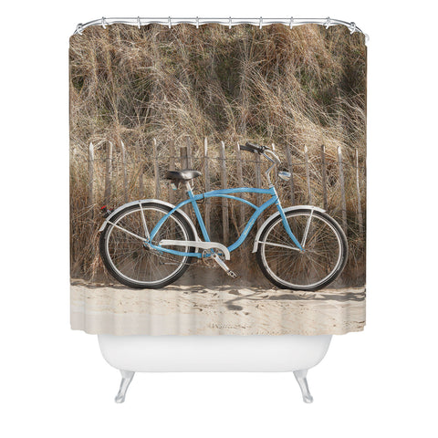 Henrike Schenk - Travel Photography Blue Beach Bike In Holland Photo Dutch Grass Dunes Summer Holiday Shower Curtain