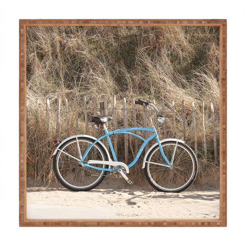 Henrike Schenk - Travel Photography Blue Beach Bike In Holland Photo Dutch Grass Dunes Summer Holiday Square Tray