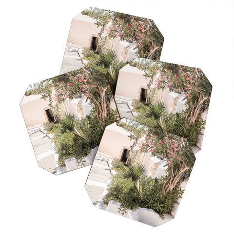 Henrike Schenk - Travel Photography Greece Summer Scenery With Plants Photo White Island Architecture Coaster Set