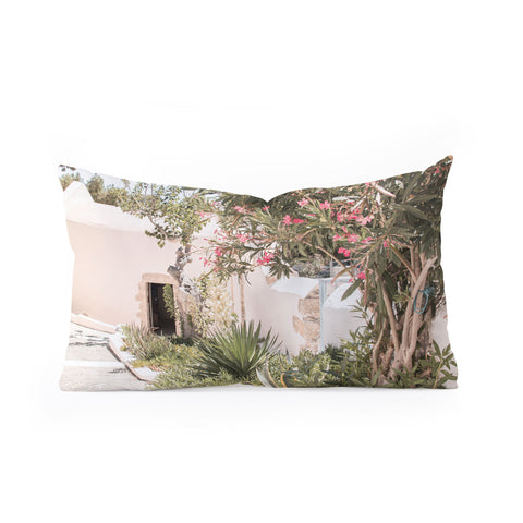 Henrike Schenk - Travel Photography Greece Summer Scenery With Plants Photo White Island Architecture Oblong Throw Pillow