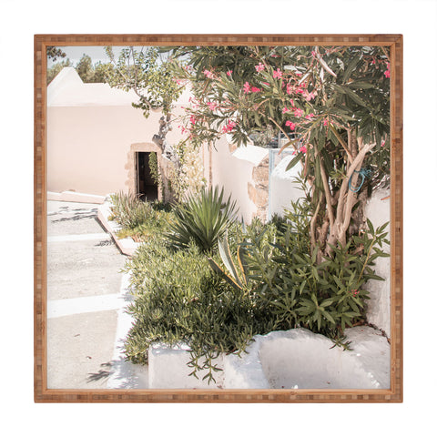 Henrike Schenk - Travel Photography Greece Summer Scenery With Plants Photo White Island Architecture Square Tray