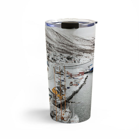 Henrike Schenk - Travel Photography Harbor In Norway Snow Photo Winter In Norway Boats And Mountains Travel Mug