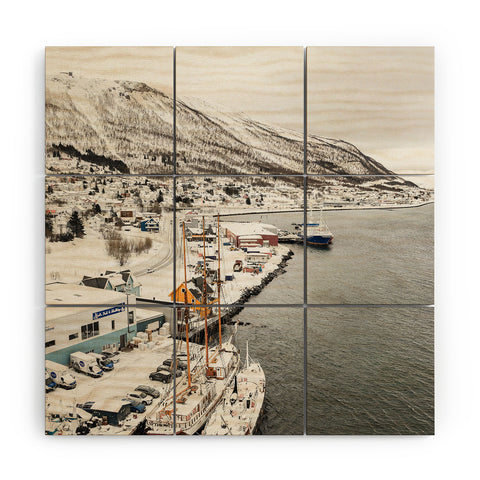 Henrike Schenk - Travel Photography Harbor In Norway Snow Photo Winter In Norway Boats And Mountains Wood Wall Mural
