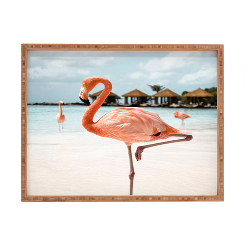 Henrike Schenk - Travel Photography Pink Flamingo Beach Photo Aruba Island Tropical Summer Bird Rectangular Tray