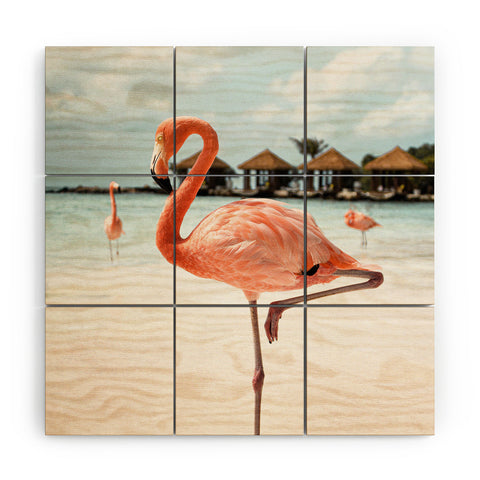 Henrike Schenk - Travel Photography Pink Flamingo Beach Photo Aruba Island Tropical Summer Bird Wood Wall Mural