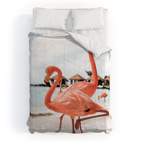 Henrike Schenk - Travel Photography Pink Flamingos On Aruba Island Comforter