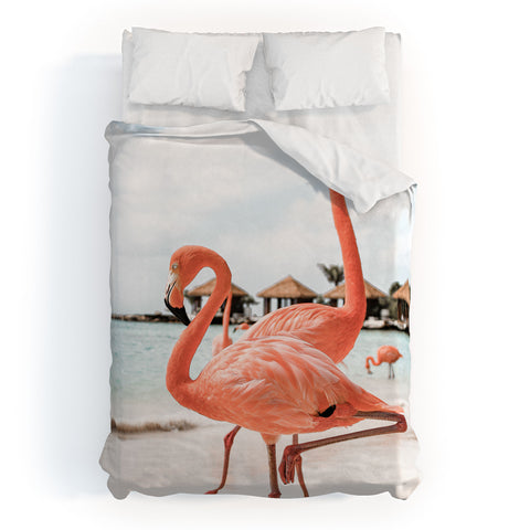 Henrike Schenk - Travel Photography Pink Flamingos On Aruba Island Duvet Cover