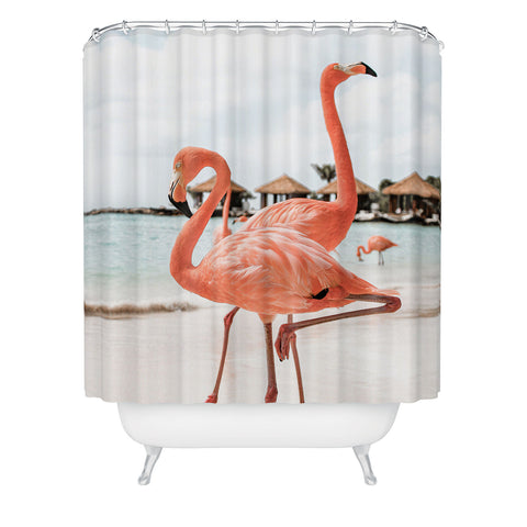 Henrike Schenk - Travel Photography Pink Flamingos On Aruba Island Shower Curtain
