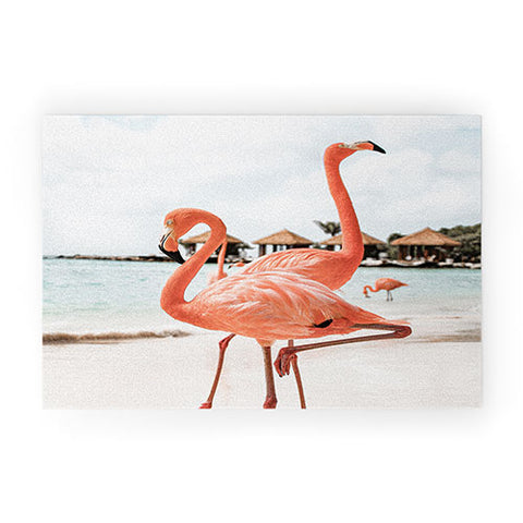 Henrike Schenk - Travel Photography Pink Flamingos On Aruba Island Welcome Mat