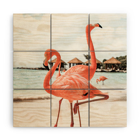 Henrike Schenk - Travel Photography Pink Flamingos On Aruba Island Wood Wall Mural
