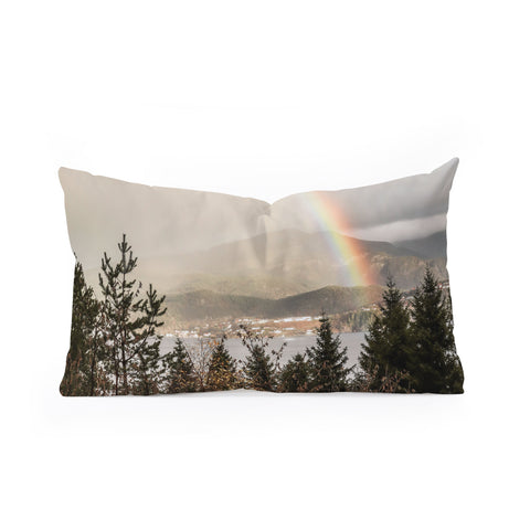 Henrike Schenk - Travel Photography Rainbow In The Mountains Lake In Norway Photo Oblong Throw Pillow