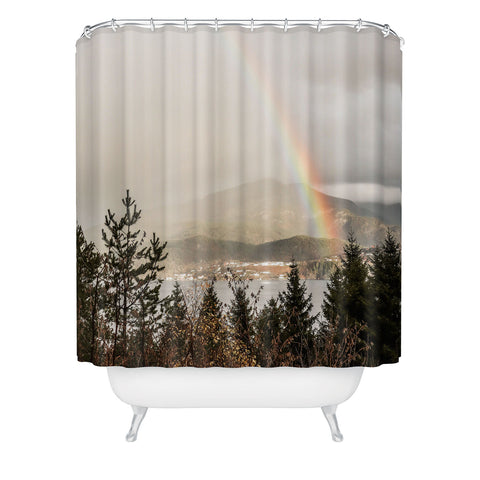Henrike Schenk - Travel Photography Rainbow In The Mountains Lake In Norway Photo Shower Curtain
