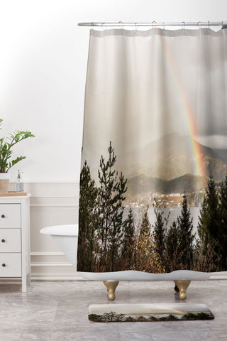 Henrike Schenk - Travel Photography Rainbow In The Mountains Lake In Norway Photo Shower Curtain And Mat