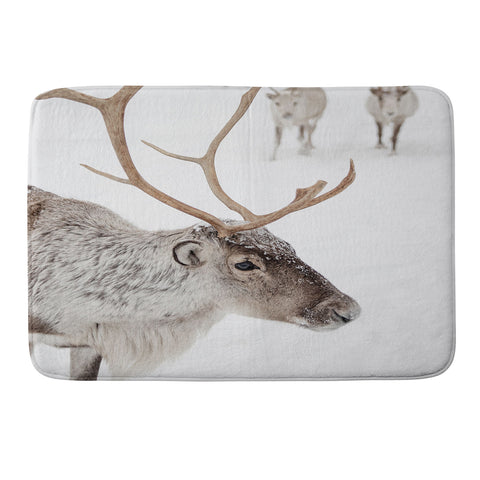 Henrike Schenk - Travel Photography Reindeer With Antlers Art Print Tromso Norway Animal Snow Photo Memory Foam Bath Mat