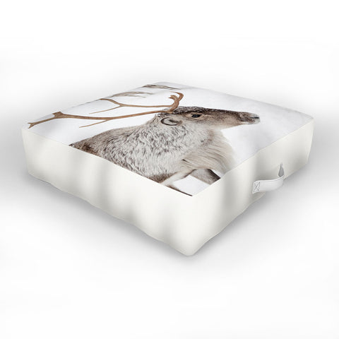 Henrike Schenk - Travel Photography Reindeer With Antlers Art Print Tromso Norway Animal Snow Photo Outdoor Floor Cushion