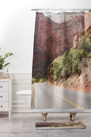 Henrike Schenk - Travel Photography Road Through Zion National Park Photo Colors Of Utah Landscape Shower Curtain And Mat