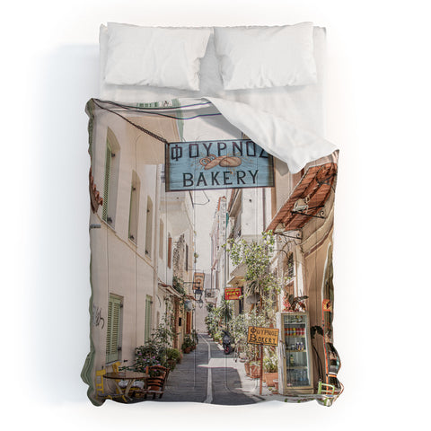 Henrike Schenk - Travel Photography Street In Greece Photo Pastel Village Houses Summer Comforter