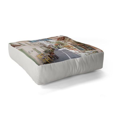 Henrike Schenk - Travel Photography Street In Greece Photo Pastel Village Houses Summer Floor Pillow Square