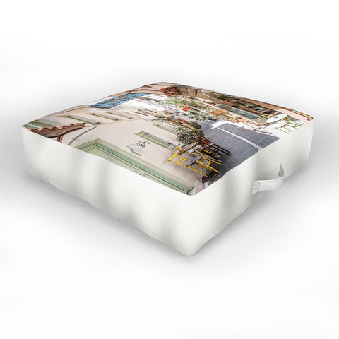 Henrike Schenk - Travel Photography Street In Greece Photo Pastel Village Houses Summer Outdoor Floor Cushion