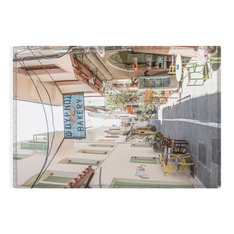 Henrike Schenk - Travel Photography Street In Greece Photo Pastel Village Houses Summer Outdoor Rug
