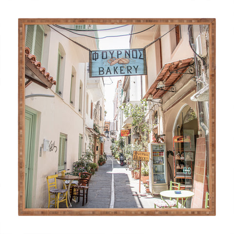 Henrike Schenk - Travel Photography Street In Greece Photo Pastel Village Houses Summer Square Tray
