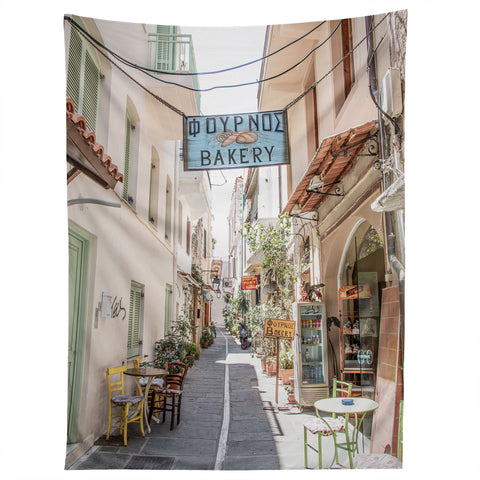 Henrike Schenk - Travel Photography Street In Greece Photo Pastel Village Houses Summer Tapestry