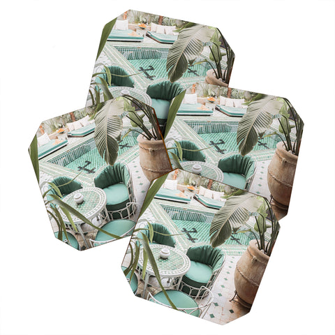Henrike Schenk - Travel Photography Tropical Plant Leaves In Marrakech Photo Green Pool Interior Design Coaster Set