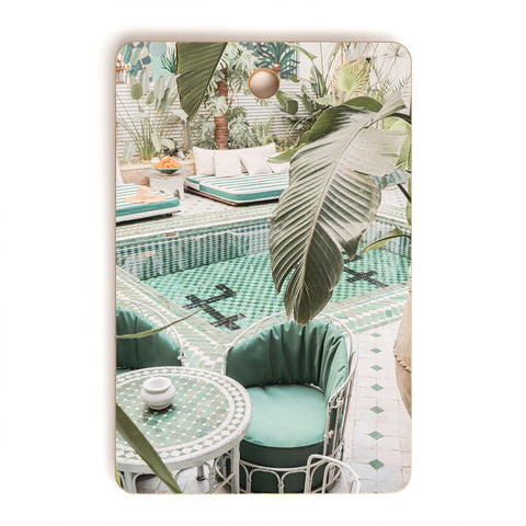 Henrike Schenk - Travel Photography Tropical Plant Leaves In Marrakech Photo Green Pool Interior Design Cutting Board Rectangle