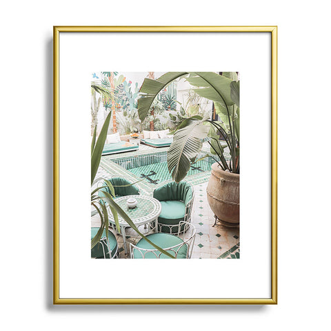 Henrike Schenk - Travel Photography Tropical Plant Leaves In Marrakech Photo Green Pool Interior Design Metal Framed Art Print