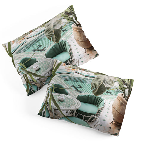 Henrike Schenk - Travel Photography Tropical Plant Leaves In Marrakech Photo Green Pool Interior Design Pillow Shams