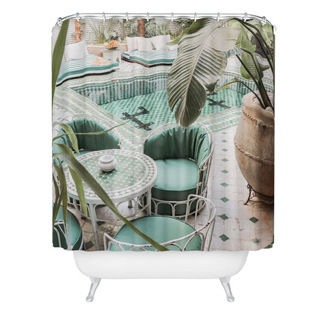 Henrike Schenk - Travel Photography Tropical Plant Leaves In Marrakech Photo Green Pool Interior Design Shower Curtain
