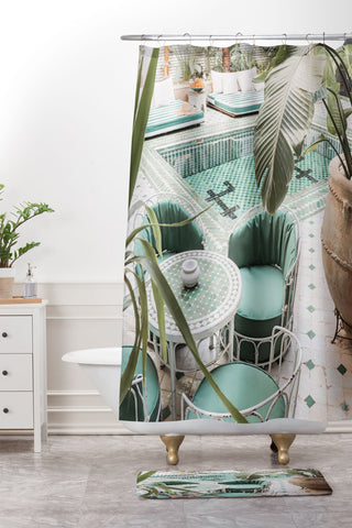 Henrike Schenk - Travel Photography Tropical Plant Leaves In Marrakech Photo Green Pool Interior Design Shower Curtain And Mat