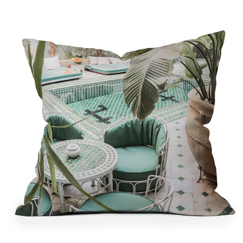 Henrike Schenk - Travel Photography Tropical Plant Leaves In Marrakech Photo Green Pool Interior Design Throw Pillow