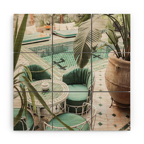 Henrike Schenk - Travel Photography Tropical Plant Leaves In Marrakech Photo Green Pool Interior Design Wood Wall Mural