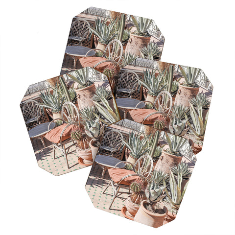 Henrike Schenk - Travel Photography Tropical Rooftop In Marrakech Cactus Plants Boho Coaster Set