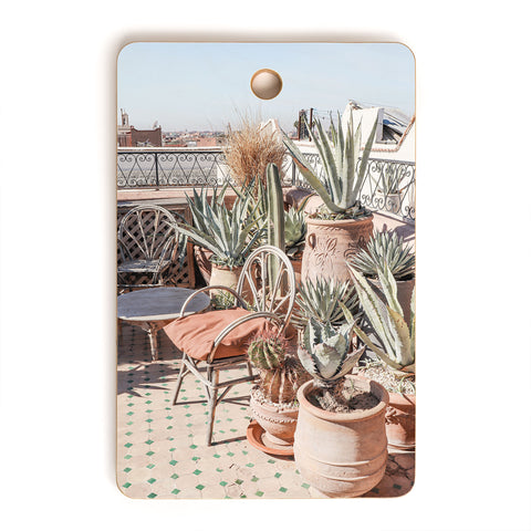 Henrike Schenk - Travel Photography Tropical Rooftop In Marrakech Cactus Plants Boho Cutting Board Rectangle