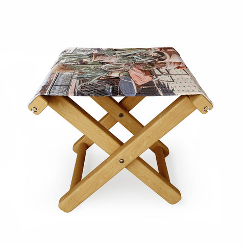 Henrike Schenk - Travel Photography Tropical Rooftop In Marrakech Cactus Plants Boho Folding Stool