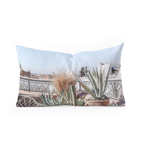 Henrike Schenk - Travel Photography Tropical Rooftop In Marrakech Cactus Plants Boho Oblong Throw Pillow