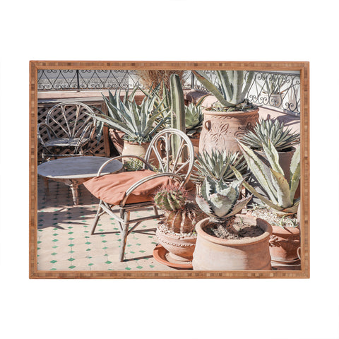 Henrike Schenk - Travel Photography Tropical Rooftop In Marrakech Cactus Plants Boho Rectangular Tray