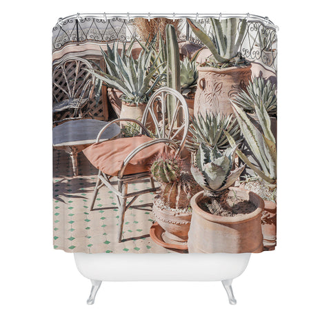 Henrike Schenk - Travel Photography Tropical Rooftop In Marrakech Cactus Plants Boho Shower Curtain